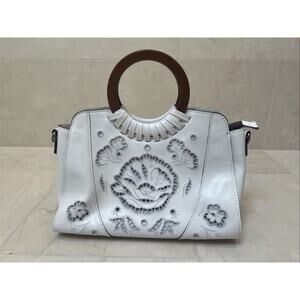 Patricia Nash Lyon Leather Satchel Crossbody White French Lace New without tags